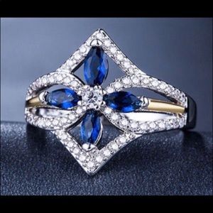 NewBlue&White Sapphire 925  Silver Bridal Ring